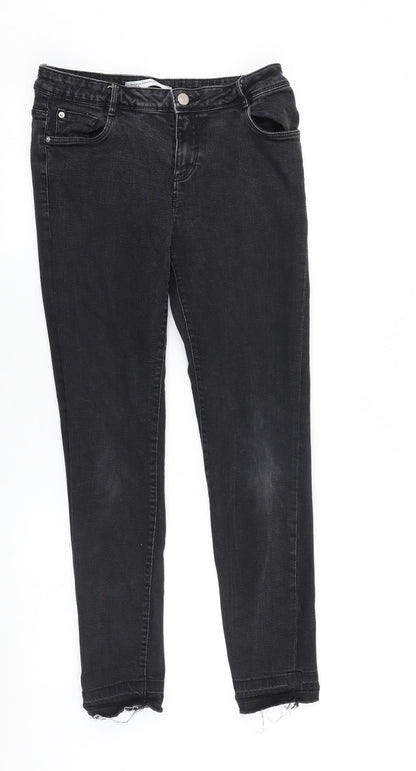 Zara Womens Black Cotton Skinny Jeans Size 10 L28 in Slim Zip