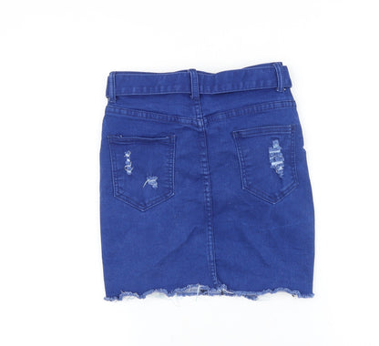 Denim Wise Womens Blue Cotton Straight & Pencil Skirt Size 6 Tie - Distressed Look Belt Included