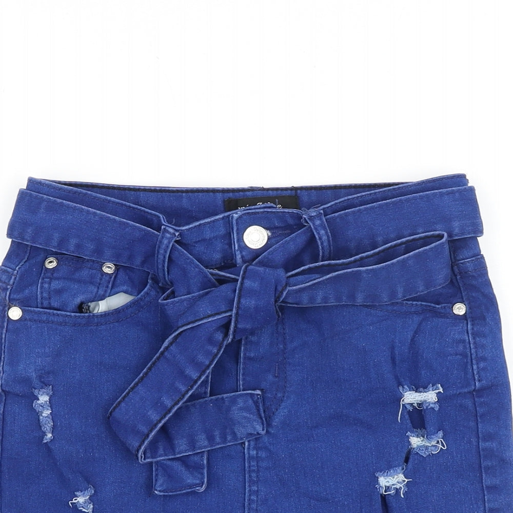 Denim Wise Womens Blue Cotton Straight & Pencil Skirt Size 6 Tie - Distressed Look Belt Included