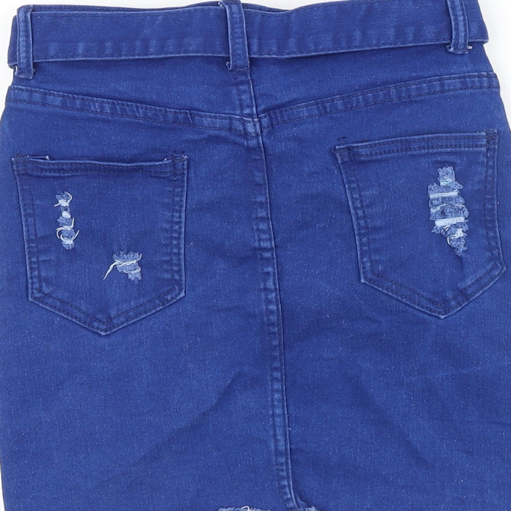 Denim Wise Womens Blue Cotton Straight & Pencil Skirt Size 6 Tie - Distressed Look Belt Included