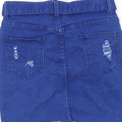 Denim Wise Womens Blue Cotton Straight & Pencil Skirt Size 6 Tie - Distressed Look Belt Included
