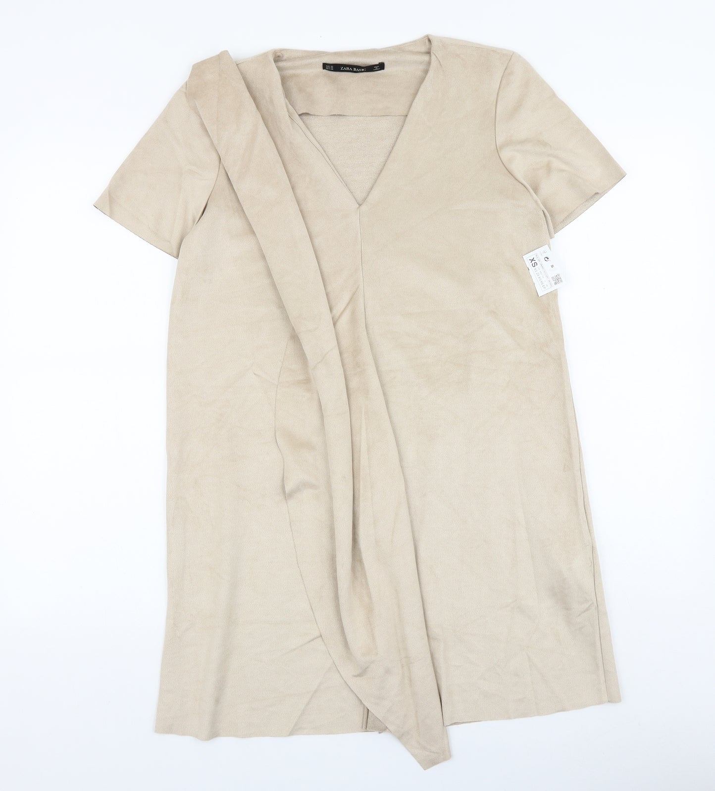 Zara Womens Beige Polyester A-Line Size XS V-Neck Pullover