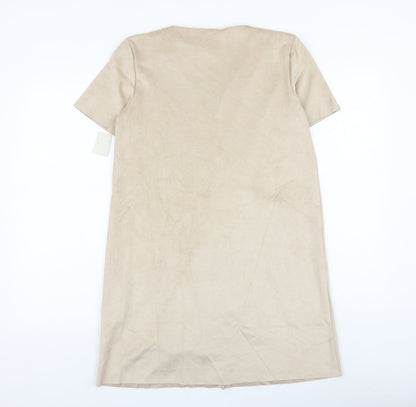 Zara Womens Beige Polyester A-Line Size XS V-Neck Pullover