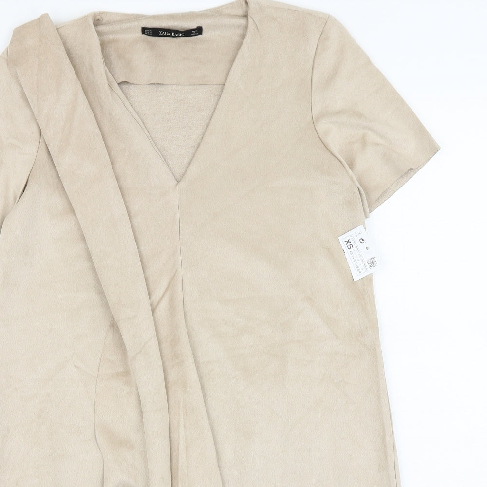 Zara Womens Beige Polyester A-Line Size XS V-Neck Pullover