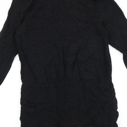 Zara Womens Black Geometric Polyester Shirt Dress Size S V-Neck Button