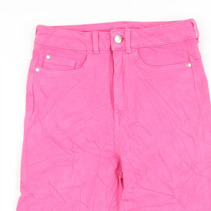 Zara Womens Pink Cotton Cropped Jeans Size 6 Regular Zip