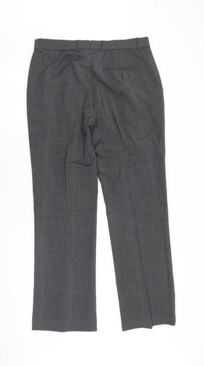 Preworn Mens Grey Striped Polyester Trousers Size 34 in L31 in Regular Zip