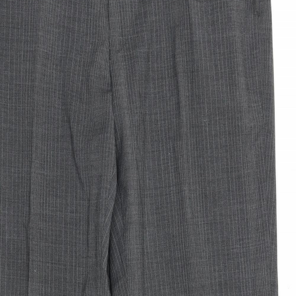Preworn Mens Grey Striped Polyester Trousers Size 34 in L31 in Regular Zip