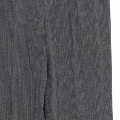 Preworn Mens Grey Striped Polyester Trousers Size 34 in L31 in Regular Zip