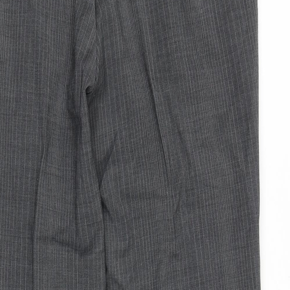 Preworn Mens Grey Striped Polyester Trousers Size 34 in L31 in Regular Zip