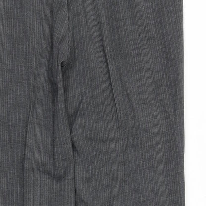 Preworn Mens Grey Striped Polyester Trousers Size 34 in L31 in Regular Zip