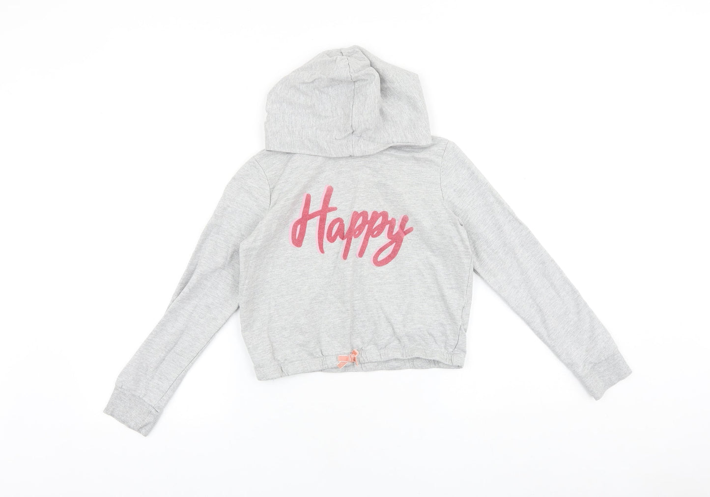 Lily & Dan Girls Grey 100% Cotton Pullover Hoodie Size 10-11 Years Pullover - Happy, Cropped