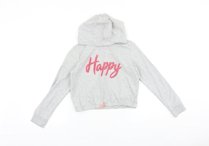 Lily & Dan Girls Grey 100% Cotton Pullover Hoodie Size 10-11 Years Pullover - Happy, Cropped