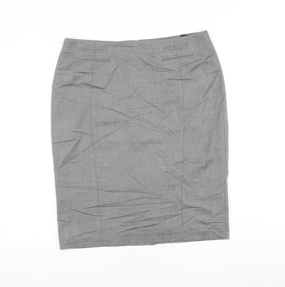 Marks and Spencer Womens Grey Viscose Straight & Pencil Skirt Size 14 Zip