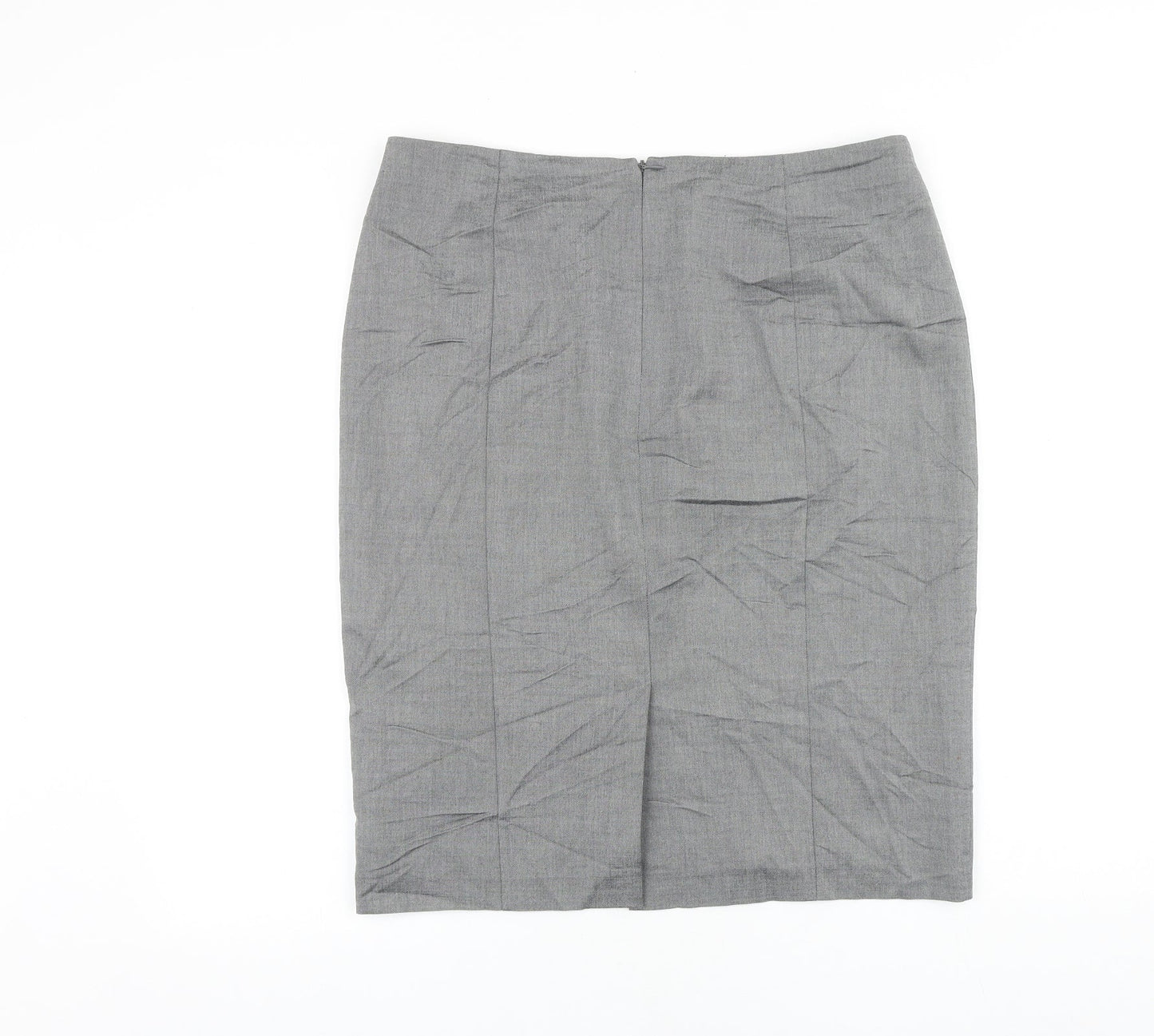 Marks and Spencer Womens Grey Viscose Straight & Pencil Skirt Size 14 Zip