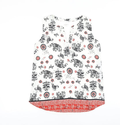LOFT Womens White Geometric Viscose Basic Tank Size S V-Neck