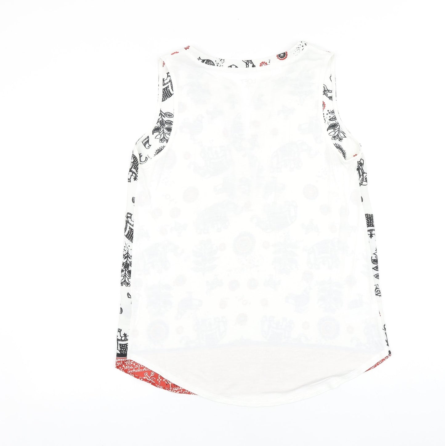 LOFT Womens White Geometric Viscose Basic Tank Size S V-Neck