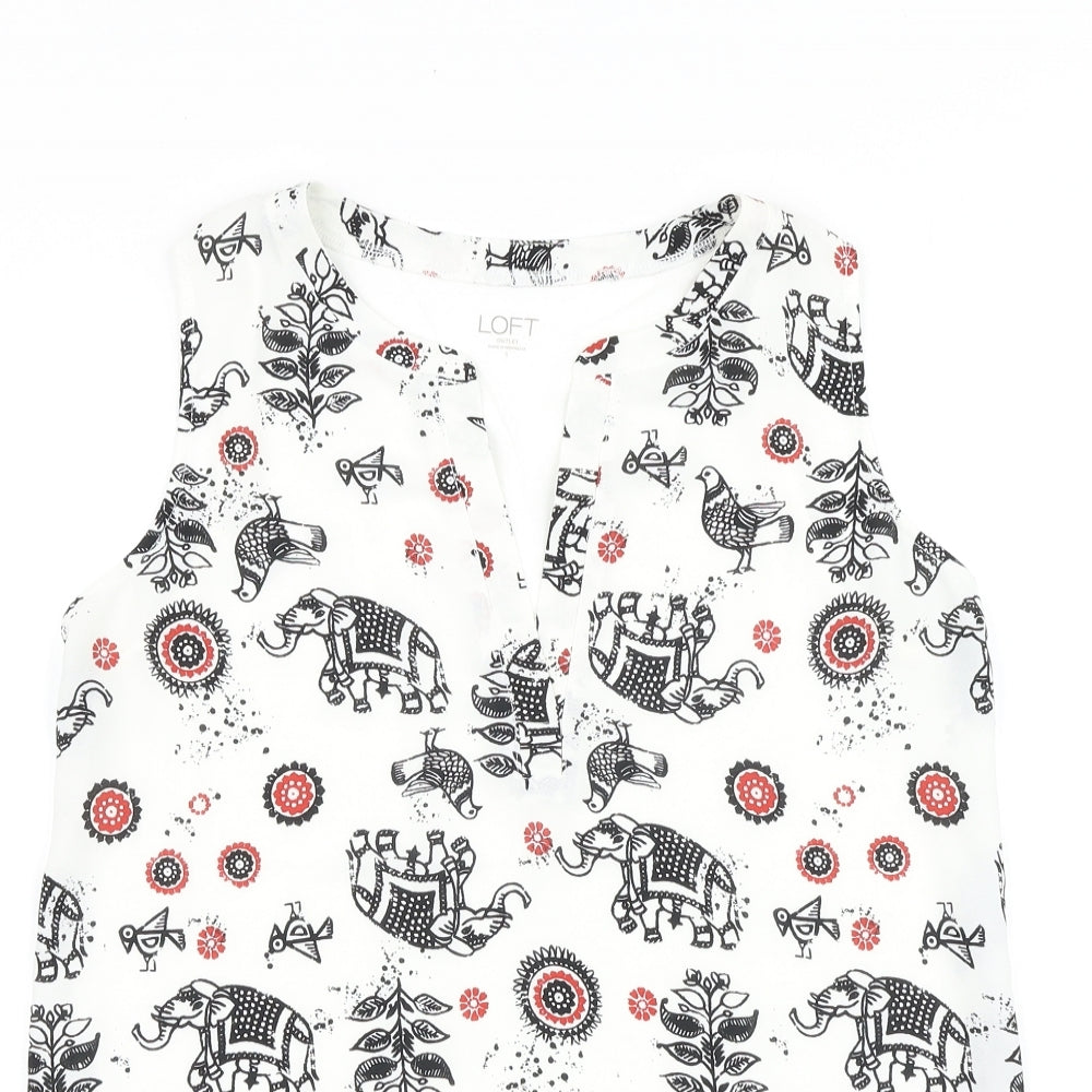 LOFT Womens White Geometric Viscose Basic Tank Size S V-Neck