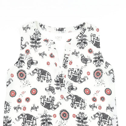 LOFT Womens White Geometric Viscose Basic Tank Size S V-Neck