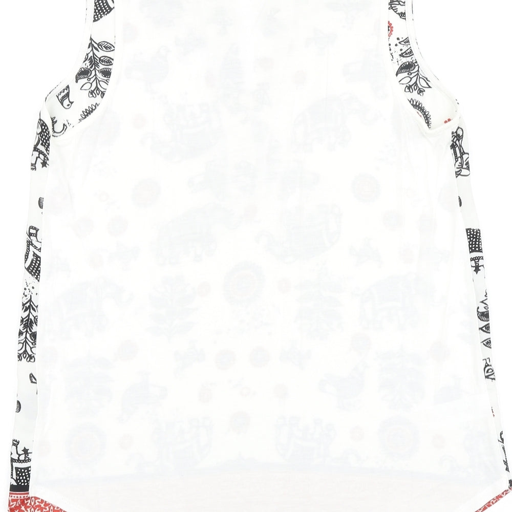 LOFT Womens White Geometric Viscose Basic Tank Size S V-Neck