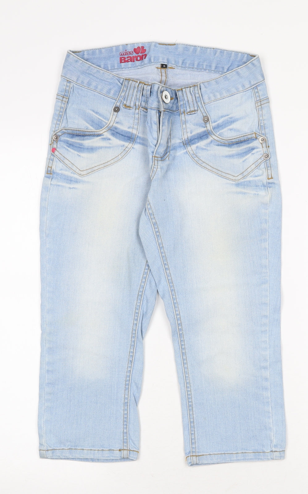 Miss Baron Womens Blue Cotton Cropped Jeans Size 8 Regular Zip