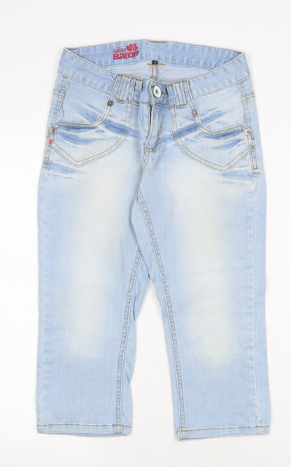 Miss Baron Womens Blue Cotton Cropped Jeans Size 8 Regular Zip