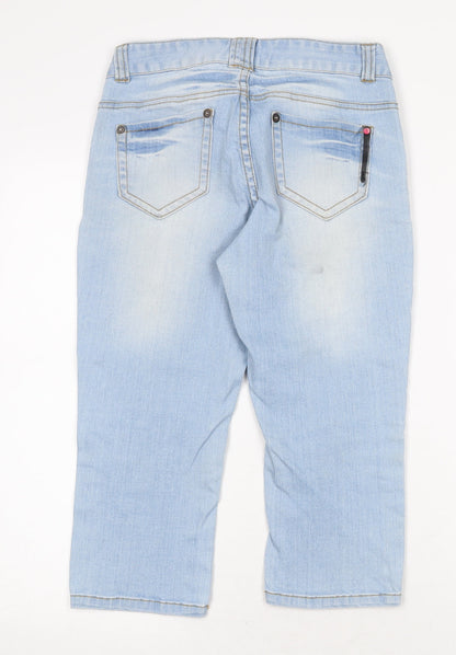 Miss Baron Womens Blue Cotton Cropped Jeans Size 8 Regular Zip