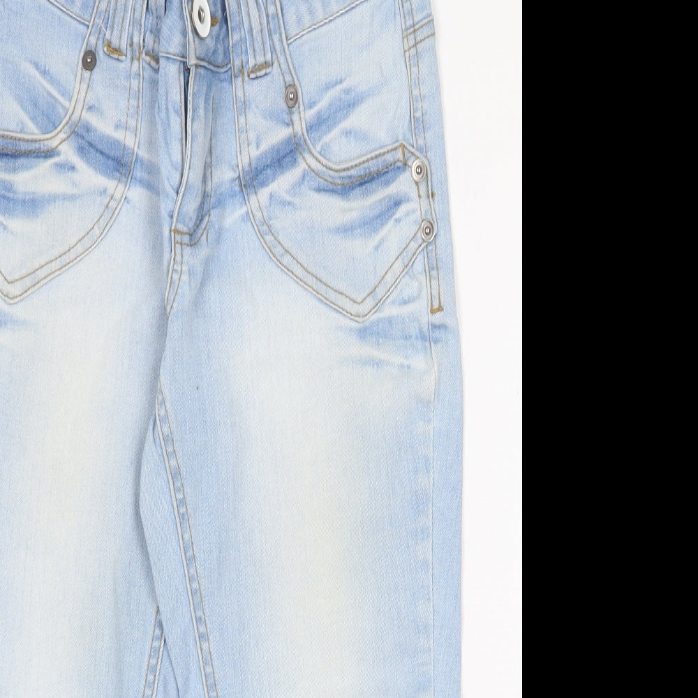 Miss Baron Womens Blue Cotton Cropped Jeans Size 8 Regular Zip