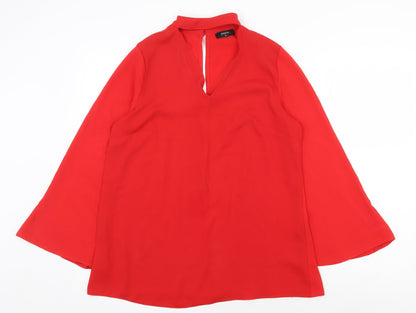 Papaya Womens Red Polyester Tunic Blouse Size 10 Round Neck - Flute Sleeve