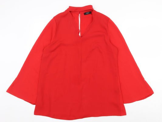 Papaya Womens Red Polyester Tunic Blouse Size 10 Round Neck - Flute Sleeve