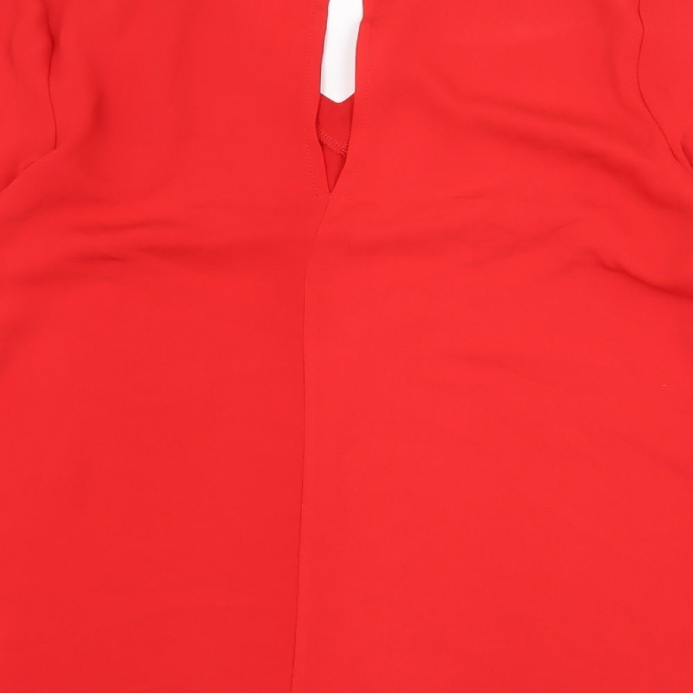 Papaya Womens Red Polyester Tunic Blouse Size 10 Round Neck - Flute Sleeve