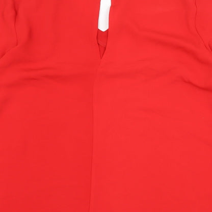 Papaya Womens Red Polyester Tunic Blouse Size 10 Round Neck - Flute Sleeve