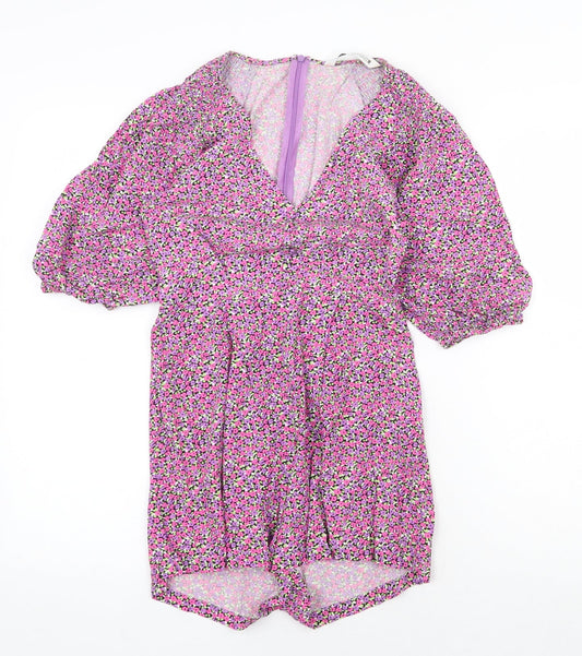 Zara Womens Pink Floral Polyester Playsuit One-Piece Size XS Zip
