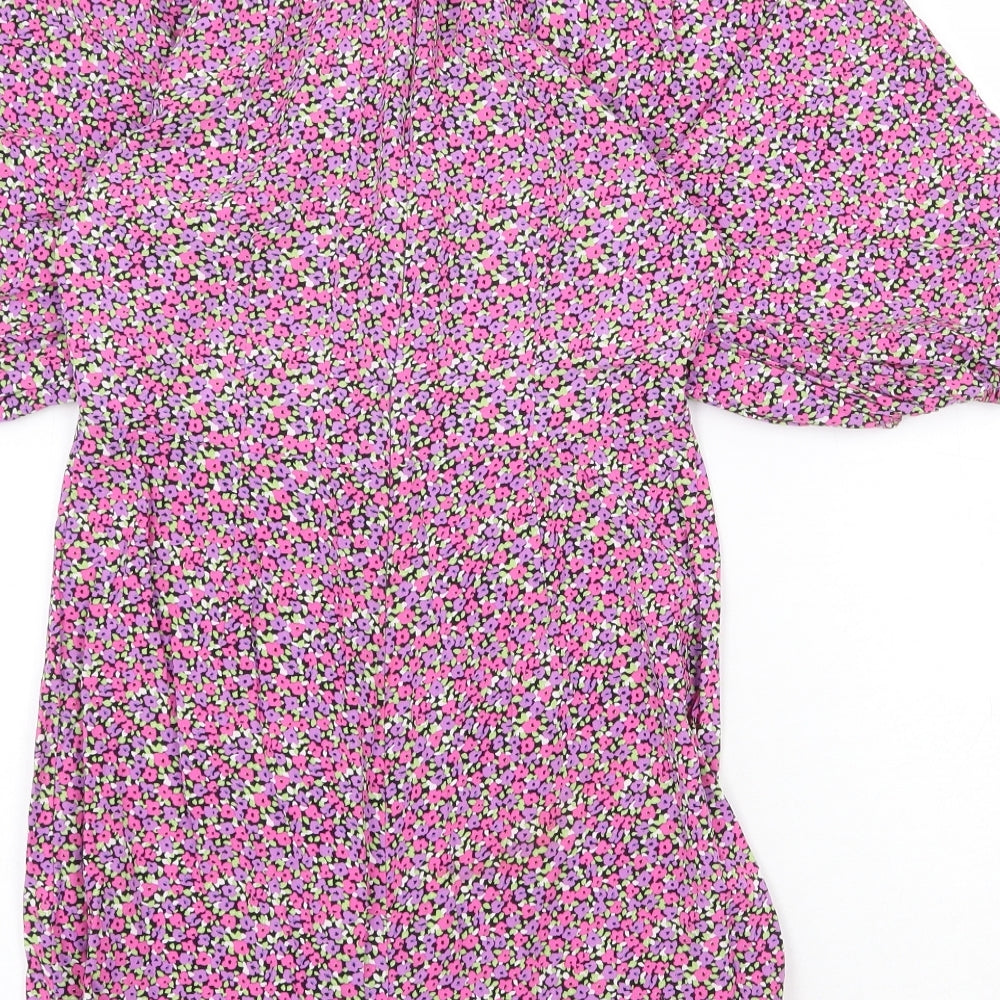 Zara Womens Pink Floral Polyester Playsuit One-Piece Size XS Zip