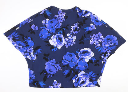New Look Womens Blue Floral Polyester Kimono Blouse Size 8 V-Neck