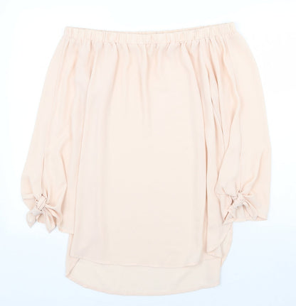 Tacera Womens Pink Polyester Basic Blouse Size M Off the Shoulder - Sleeve Tie Bardot