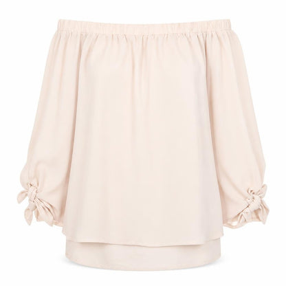 Tacera Womens Pink Polyester Basic Blouse Size M Off the Shoulder - Sleeve Tie Bardot