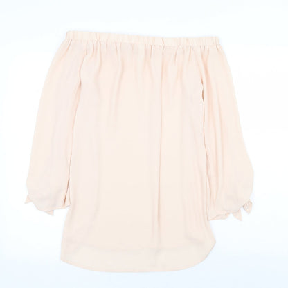 Tacera Womens Pink Polyester Basic Blouse Size M Off the Shoulder - Sleeve Tie Bardot