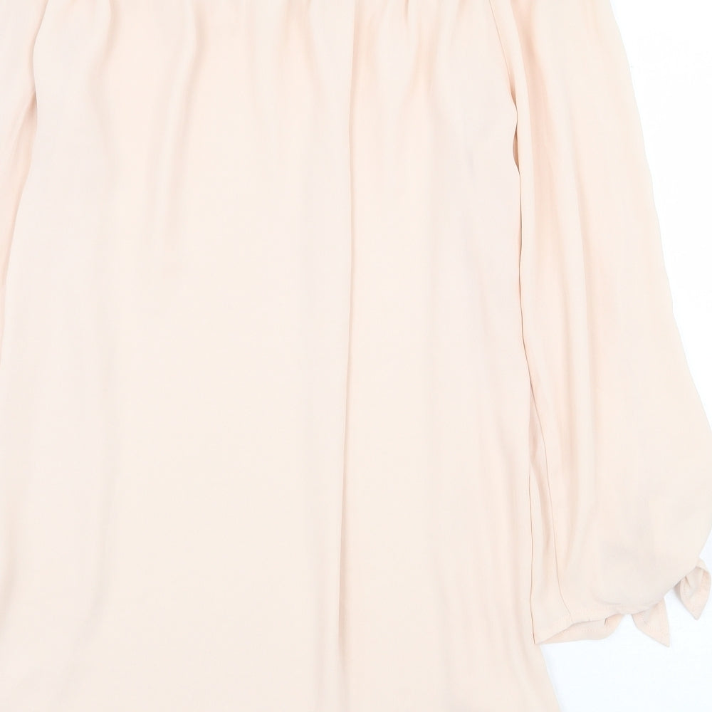 Tacera Womens Pink Polyester Basic Blouse Size M Off the Shoulder - Sleeve Tie Bardot