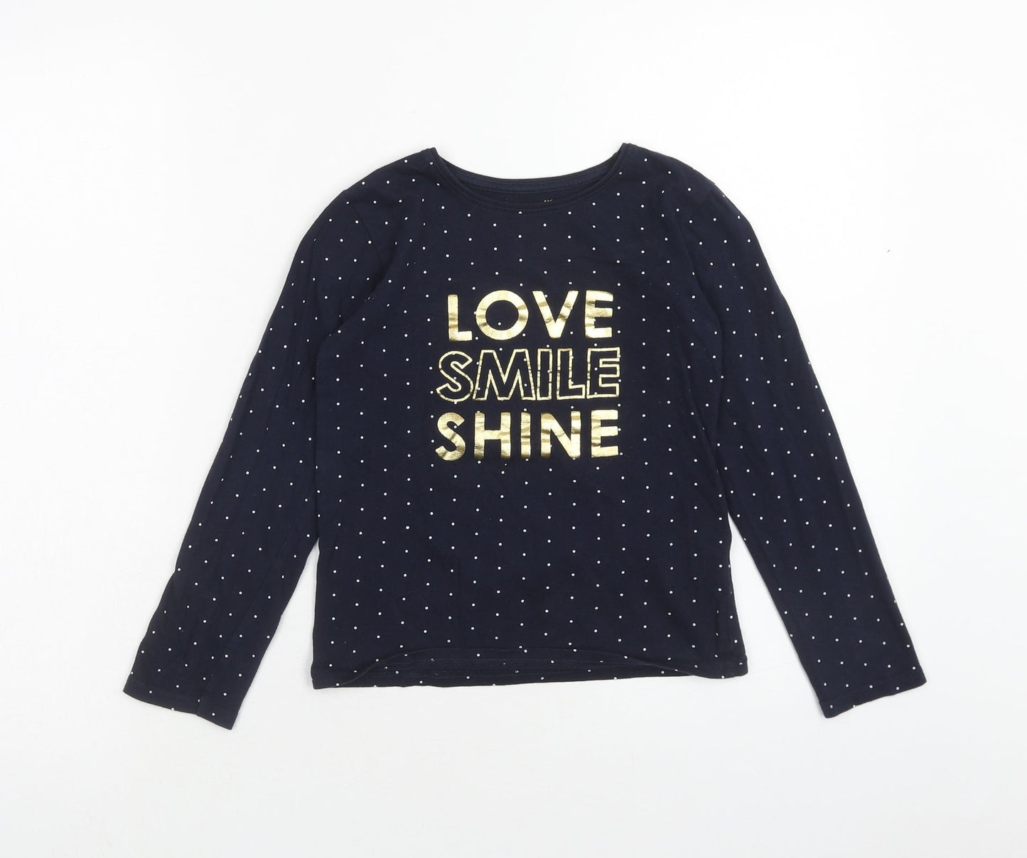 Primark Girls Blue Polka Dot Cotton Basic Blouse Size 8-9 Years Boat Neck Pullover - Love Smile Shine