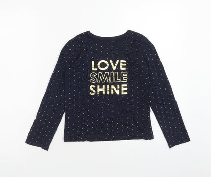 Primark Girls Blue Polka Dot Cotton Basic Blouse Size 8-9 Years Boat Neck Pullover - Love Smile Shine
