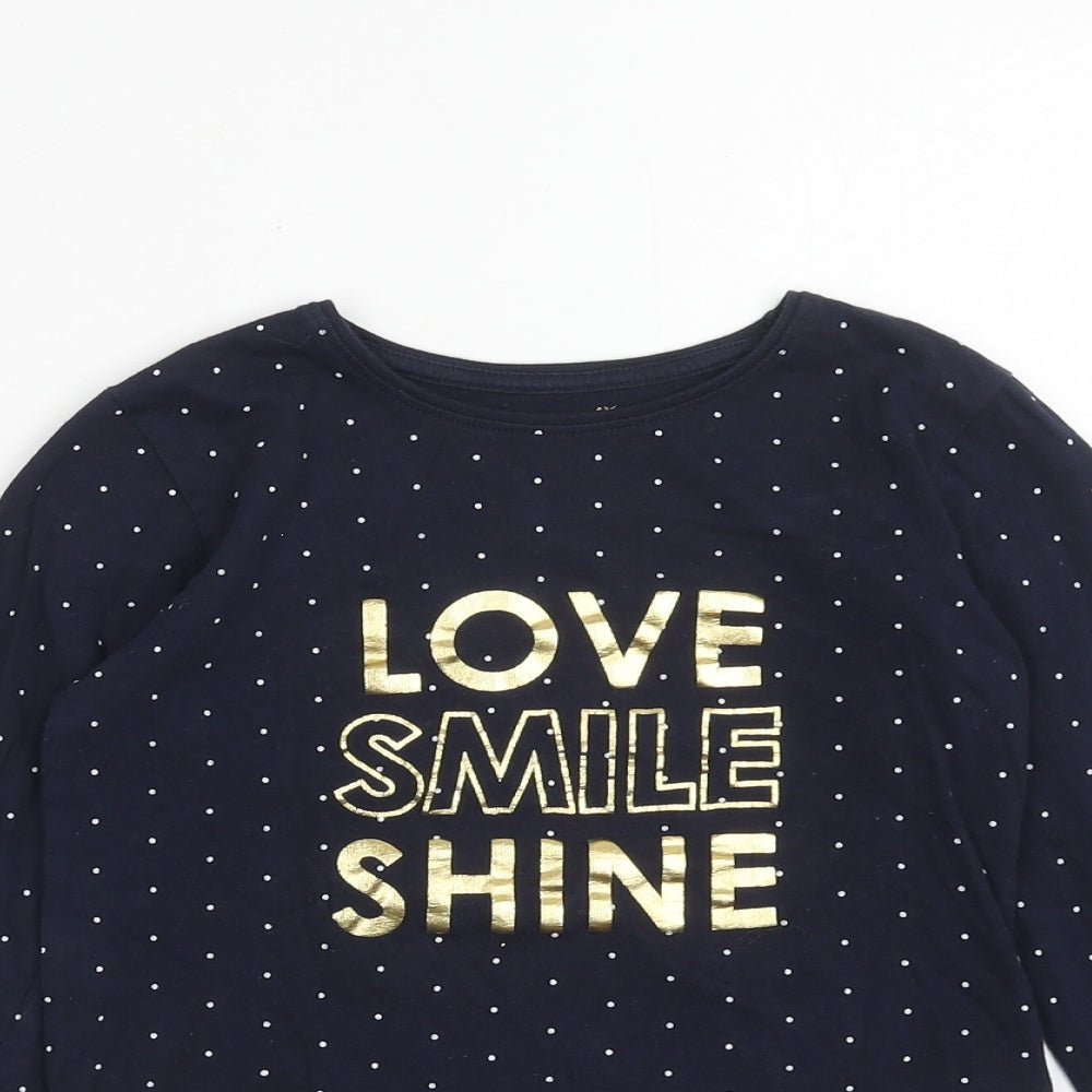 Primark Girls Blue Polka Dot Cotton Basic Blouse Size 8-9 Years Boat Neck Pullover - Love Smile Shine