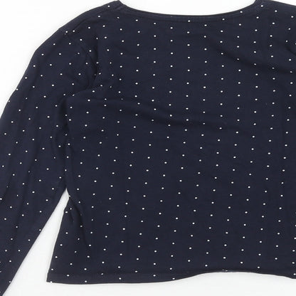 Primark Girls Blue Polka Dot Cotton Basic Blouse Size 8-9 Years Boat Neck Pullover - Love Smile Shine