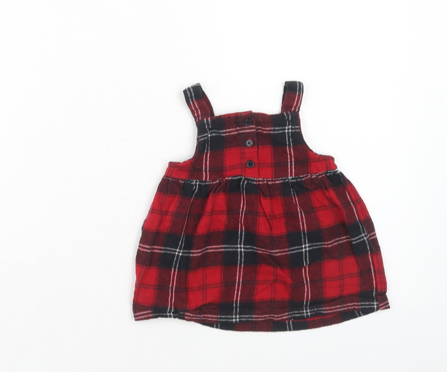 Lullaby Girls Red Plaid Cotton Pinafore/Dungaree Dress Size 3-6 Months Square Neck Pullover