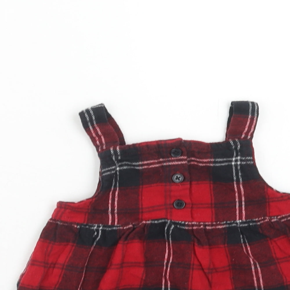 Lullaby Girls Red Plaid Cotton Pinafore/Dungaree Dress Size 3-6 Months Square Neck Pullover