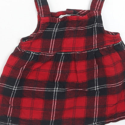 Lullaby Girls Red Plaid Cotton Pinafore/Dungaree Dress Size 3-6 Months Square Neck Pullover
