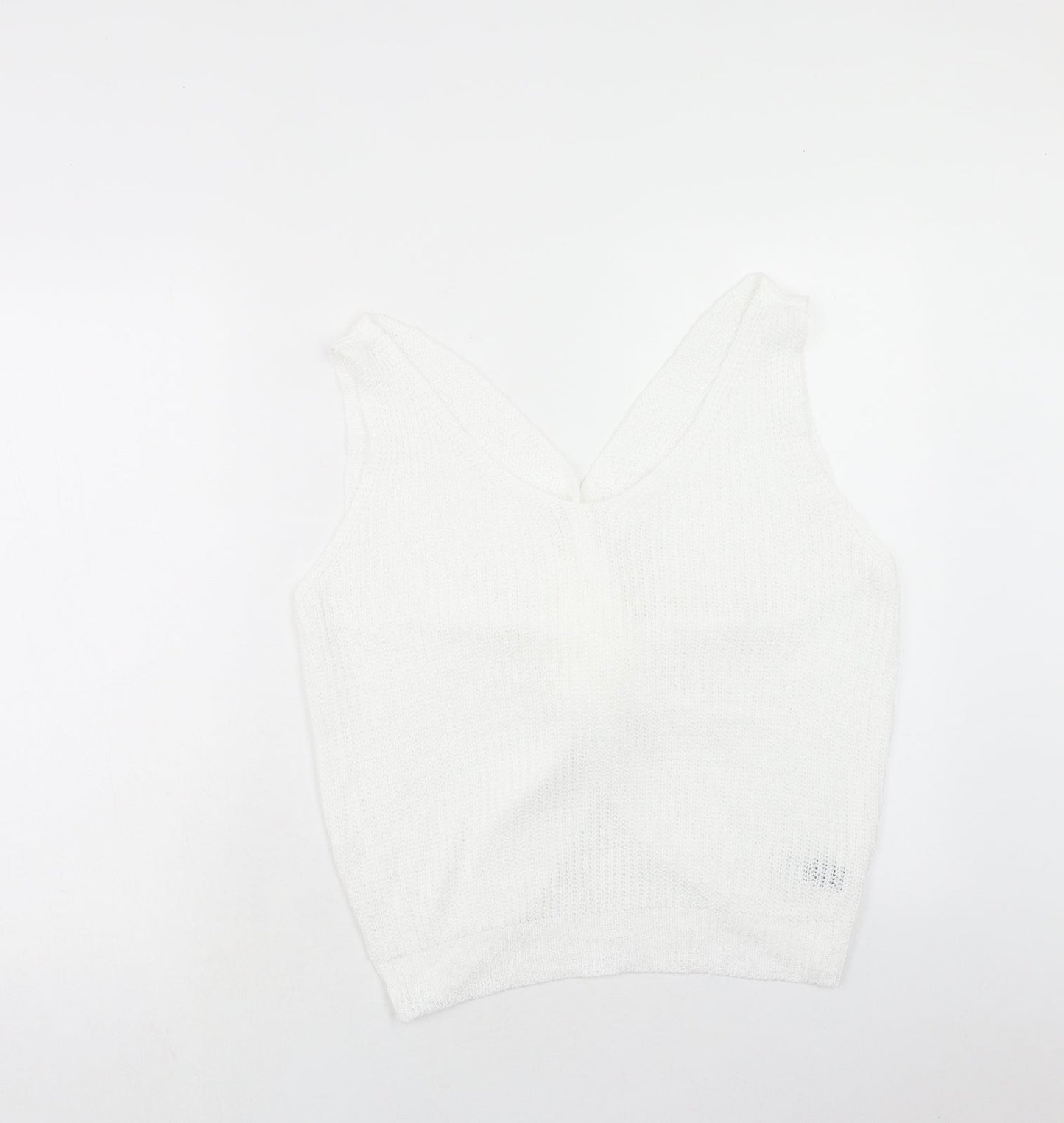 SheIn Womens White Acrylic Basic Tank Size XL V-Neck