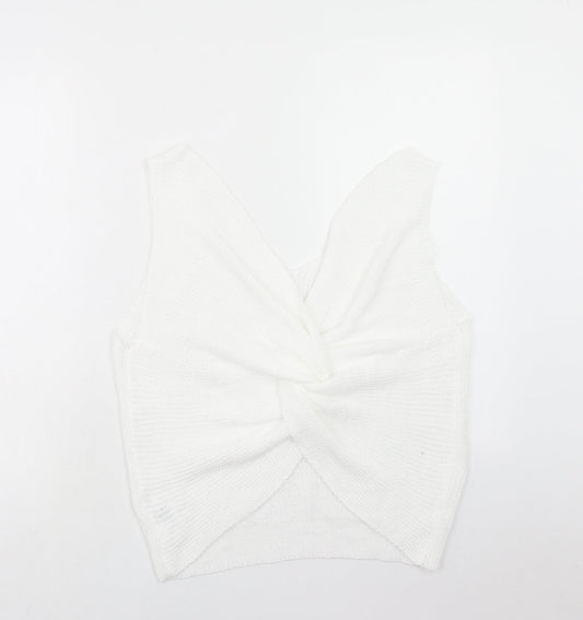 SheIn Womens White Acrylic Basic Tank Size XL V-Neck