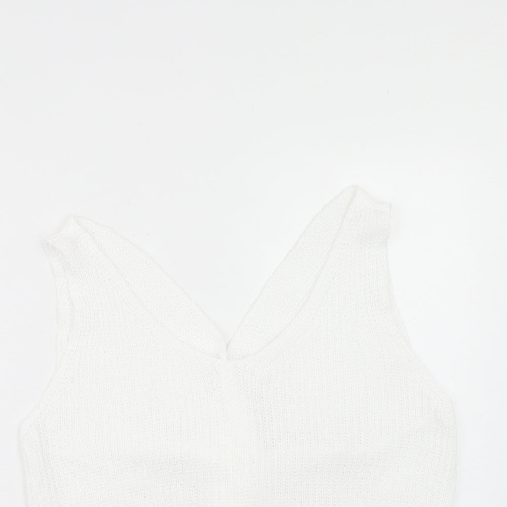 SheIn Womens White Acrylic Basic Tank Size XL V-Neck