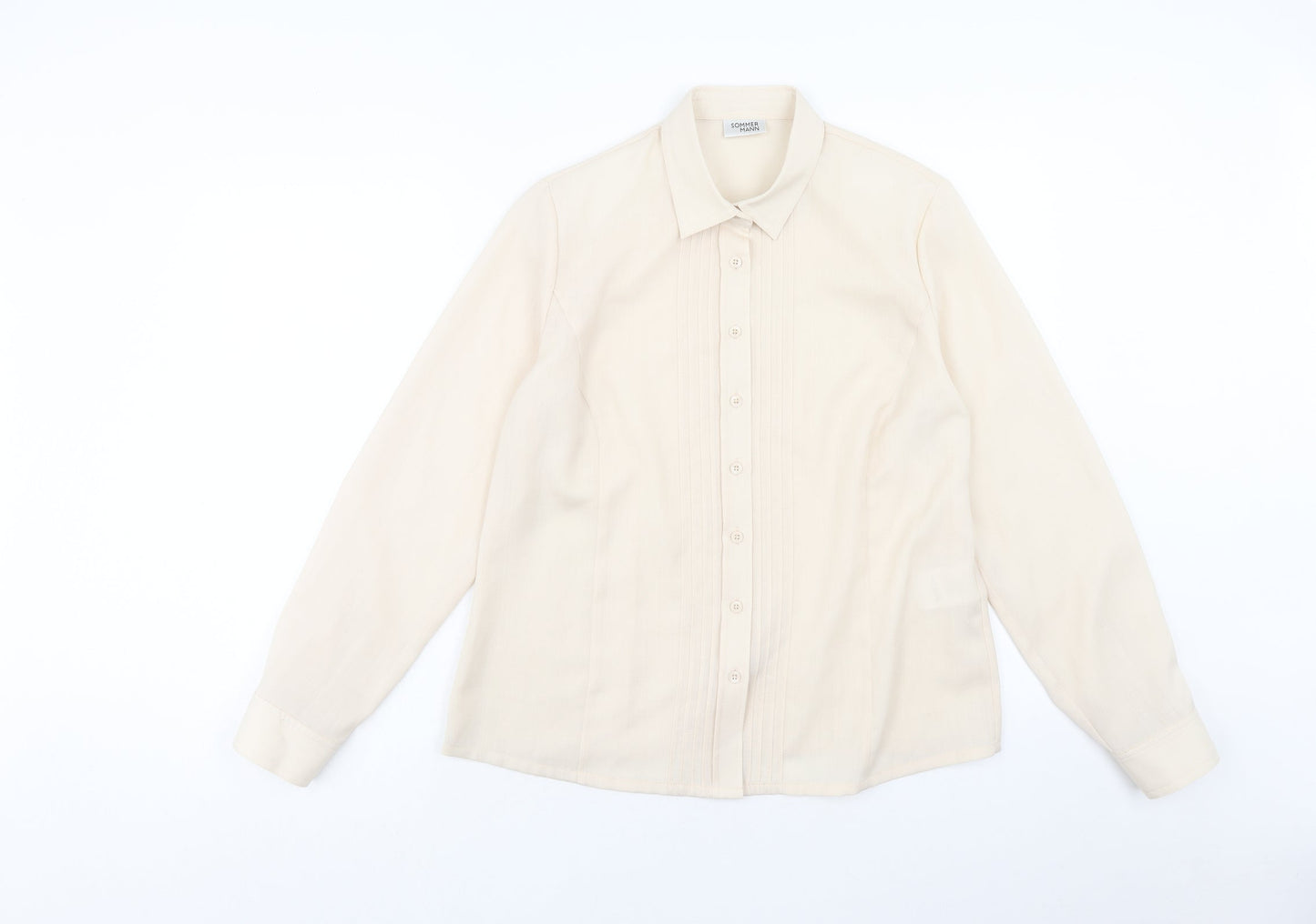 Sommer Mann Womens Beige Polyester Basic Button-Up Size 16 Collared